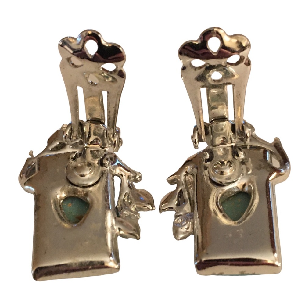 Vintage Coro Confetti Turquoise Lucite Clip On Earrings Gold Flakes Silver Tone - Picture 5 of 8